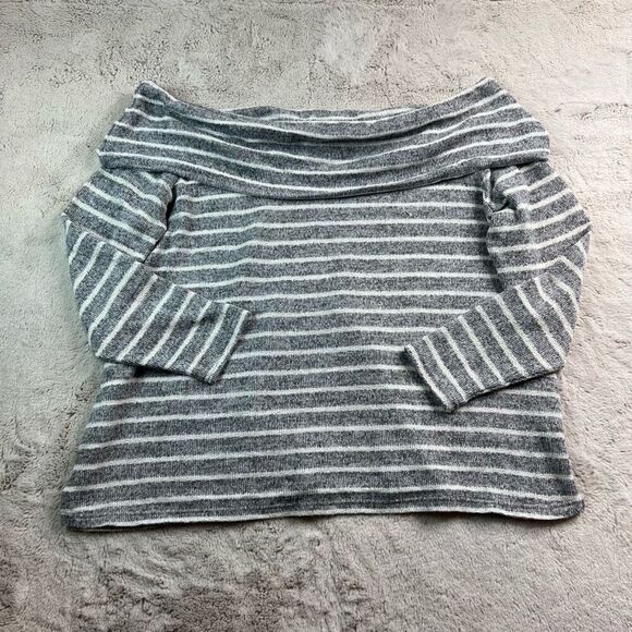 Lane Bryant Off Shoulder Sweater Womens Size 22/24 Grey Stripe Knit Comfort - Picture 8 of 8